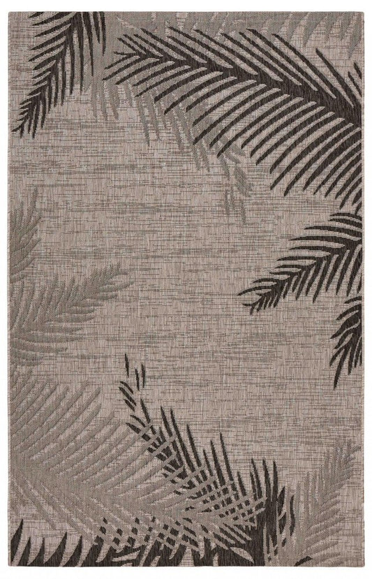 5' X 7' Beige And Gray Palm Leaf Indoor Outdoor Area Rug
