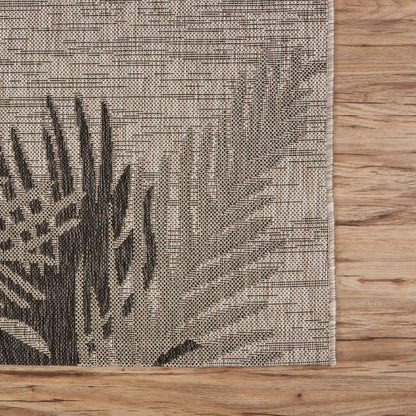 5' X 7' Beige And Gray Palm Leaf Indoor Outdoor Area Rug