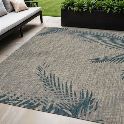 5' X 7' Gray Floral Indoor Outdoor Area Rug