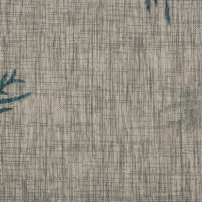 5' X 7' Beige And Teal Blue Palm Leaf Indoor Outdoor Area Rug