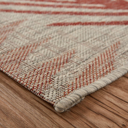 5' X 7' Beige And Red Palm Leaf Indoor Outdoor Area Rug