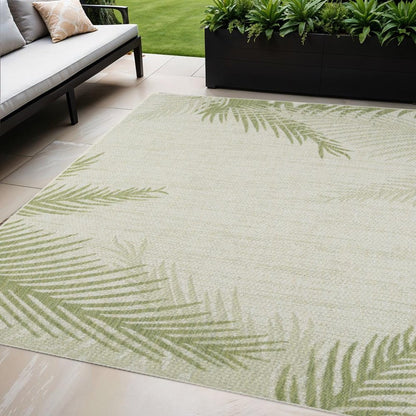 5' X 7' Beige And Green Palm Leaf Indoor Outdoor Area Rug