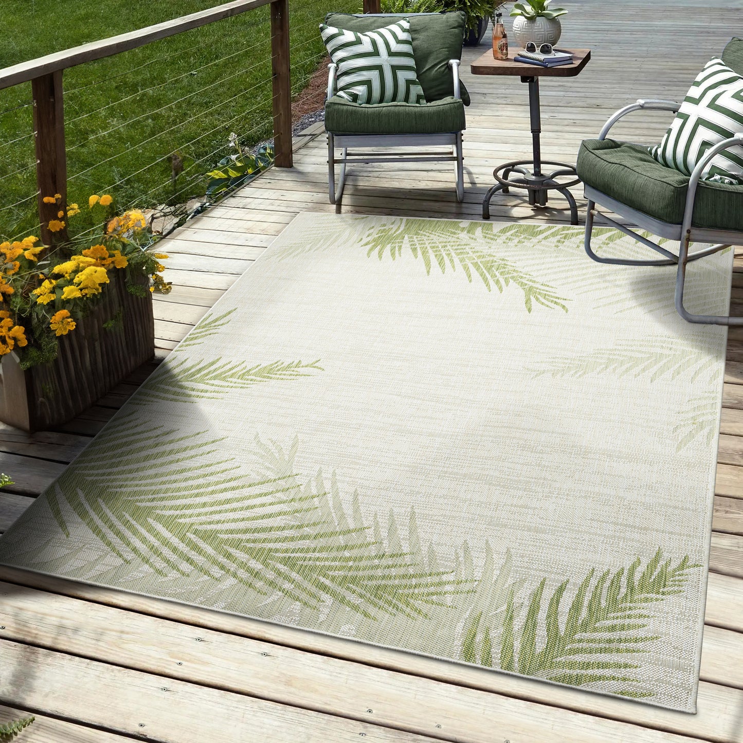 5' X 7' Beige Floral Indoor Outdoor Area Rug