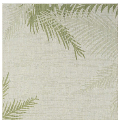 5' X 7' Beige And Green Palm Leaf Indoor Outdoor Area Rug