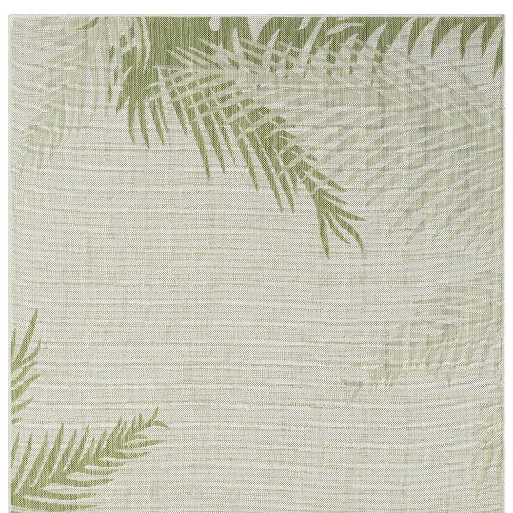 5' X 7' Beige And Green Palm Leaf Indoor Outdoor Area Rug