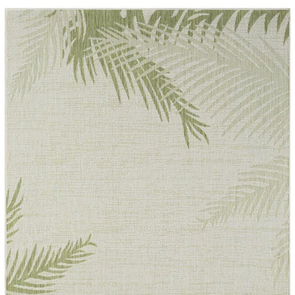 5' X 7' Beige And Green Palm Leaf Indoor Outdoor Area Rug