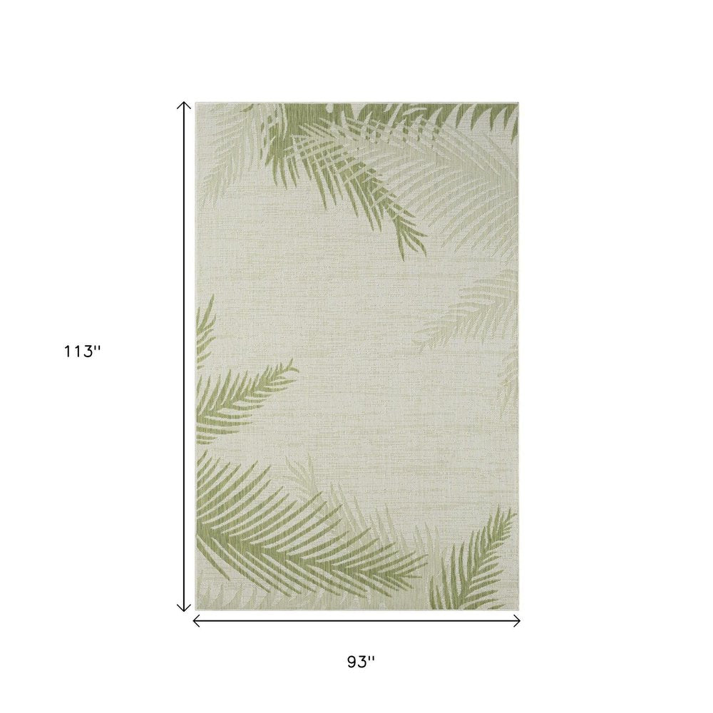 5' X 7' Beige And Green Palm Leaf Indoor Outdoor Area Rug