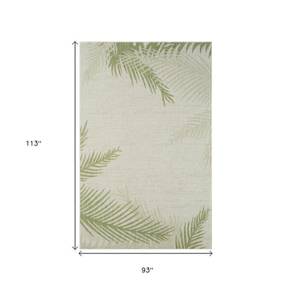 5' X 7' Beige And Green Palm Leaf Indoor Outdoor Area Rug
