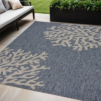 8' X 9' Blue And Gray Indoor Outdoor Area Rug