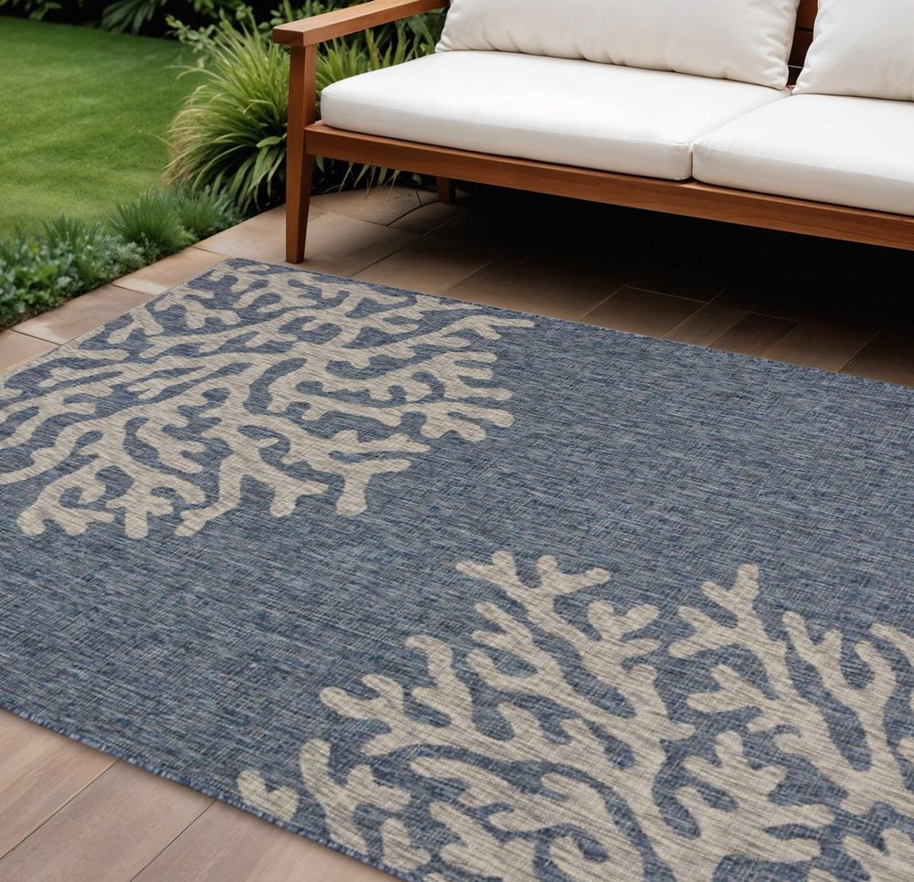 5' X 7' Blue And Gray Indoor Outdoor Area Rug