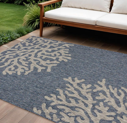 5' X 7' Blue And Gray Indoor Outdoor Area Rug