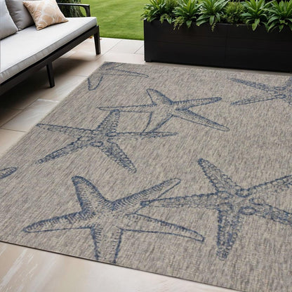 5' X 7' Blue And Gray Starfish Indoor Outdoor Area Rug