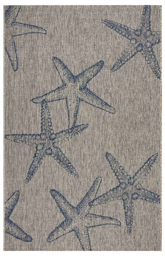 8' X 9' Blue And Gray Starfish Indoor Outdoor Area Rug