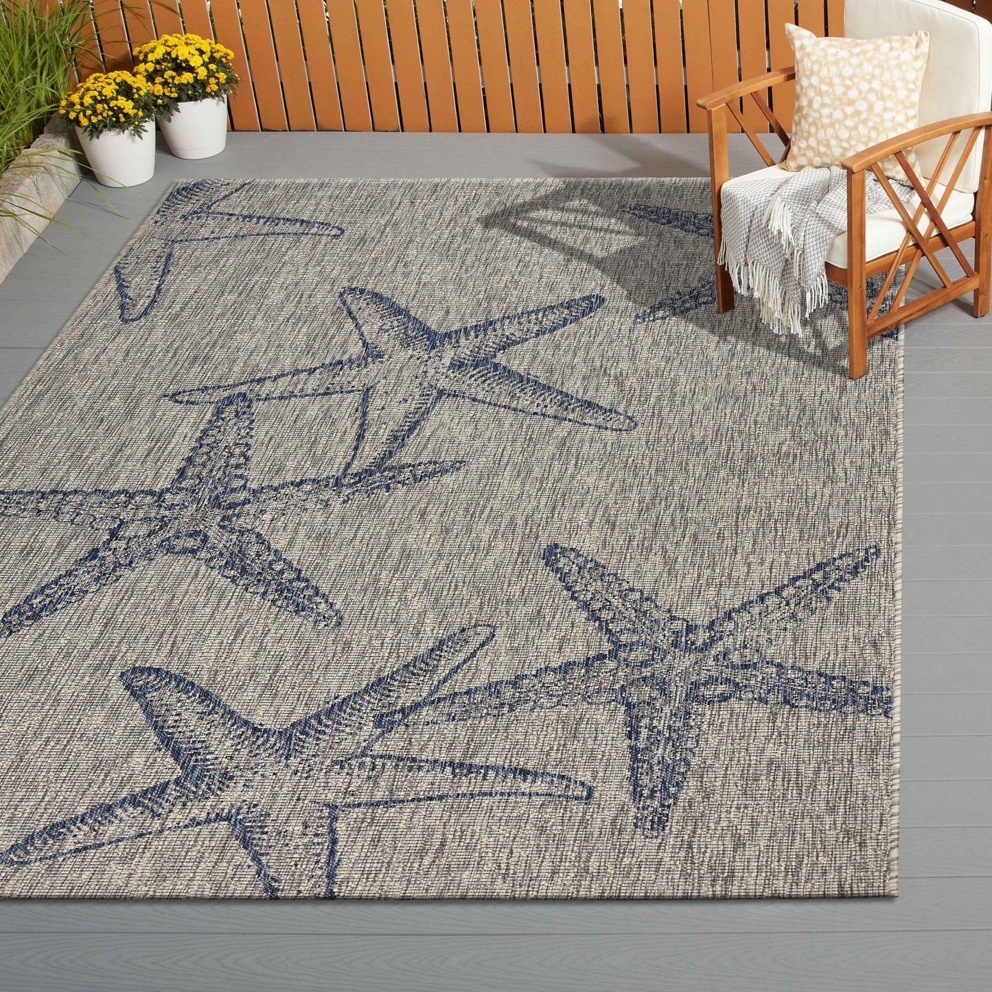 5' X 7' Blue And Gray Indoor Outdoor Area Rug