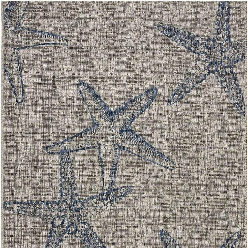 5' X 7' Blue And Gray Starfish Indoor Outdoor Area Rug