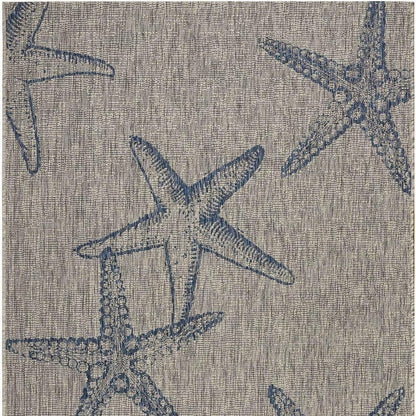 5' X 7' Blue And Gray Starfish Indoor Outdoor Area Rug