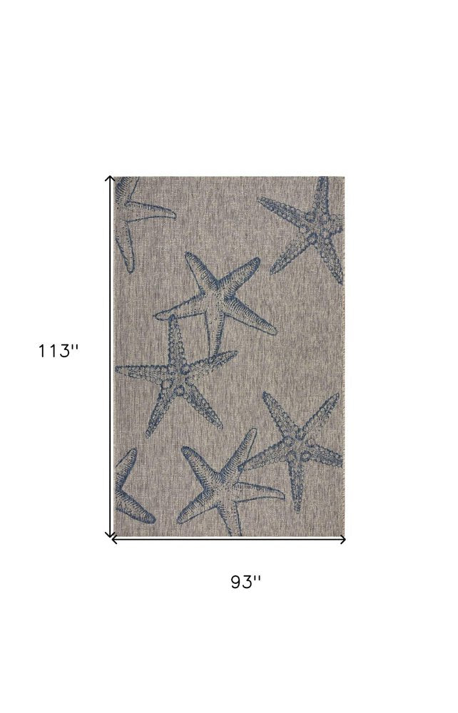 5' X 7' Blue And Gray Starfish Indoor Outdoor Area Rug