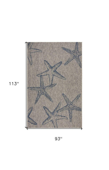 5' X 7' Blue And Gray Starfish Indoor Outdoor Area Rug