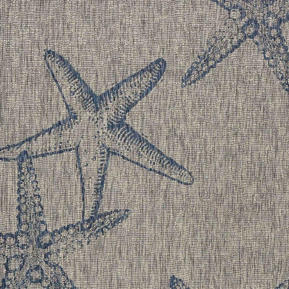 5' X 7' Blue And Gray Starfish Indoor Outdoor Area Rug