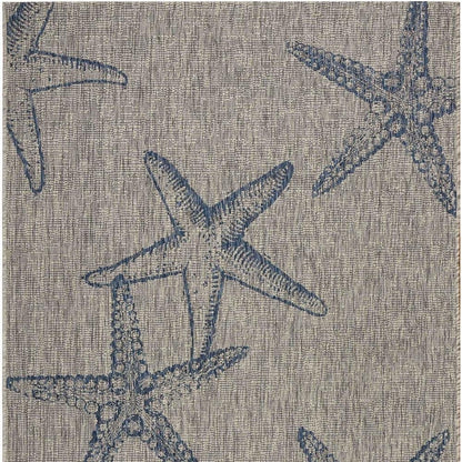 5' X 7' Blue And Gray Starfish Indoor Outdoor Area Rug