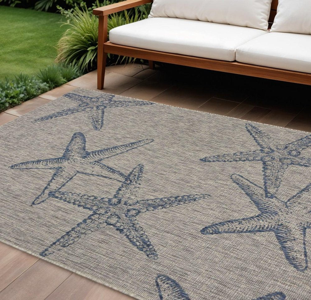 5' X 7' Blue And Gray Starfish Indoor Outdoor Area Rug