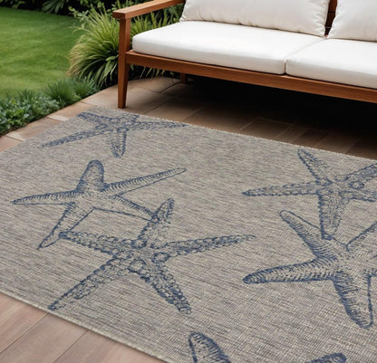 5' X 7' Blue And Gray Starfish Indoor Outdoor Area Rug