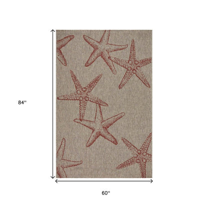 5' X 7' Beige Indoor Outdoor Area Rug