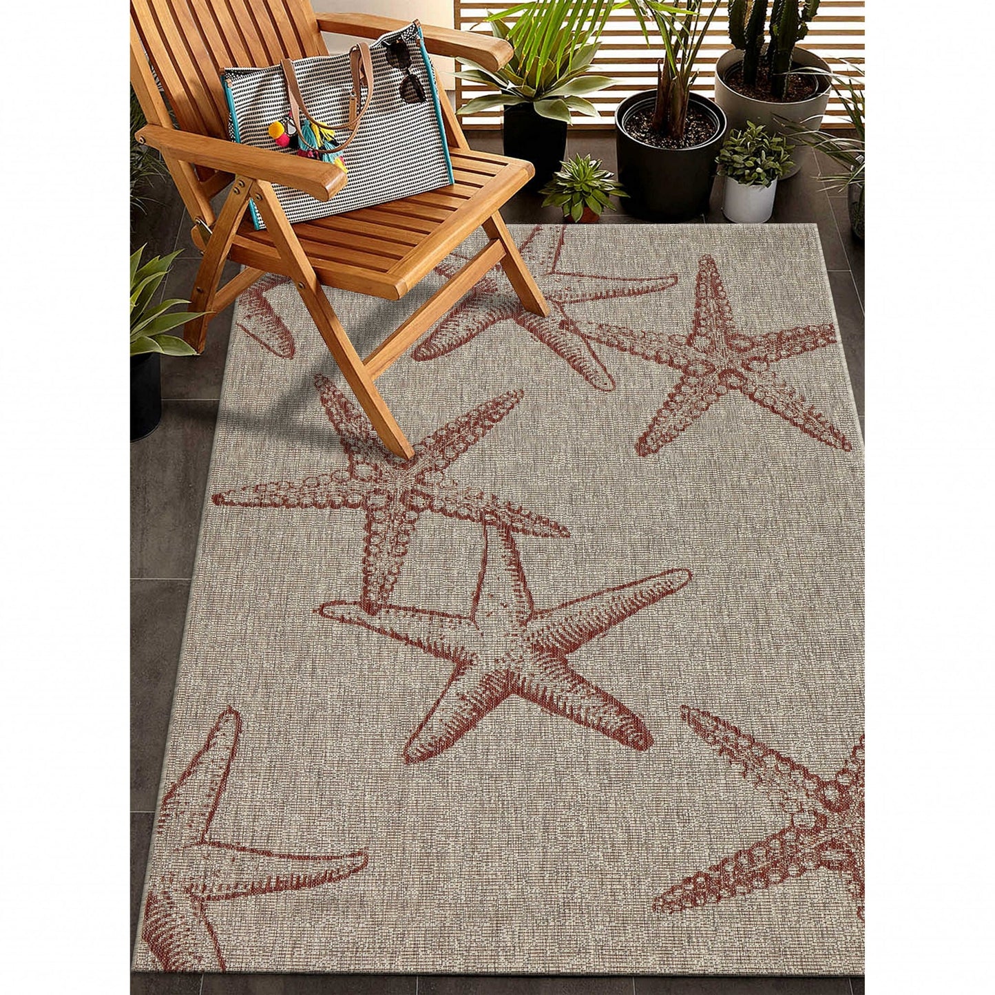 5' X 7' Beige Indoor Outdoor Area Rug