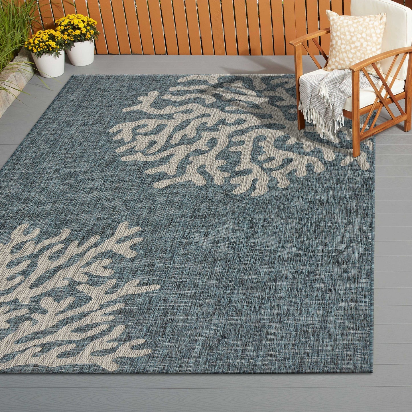 5' X 7' Blue Indoor Outdoor Area Rug