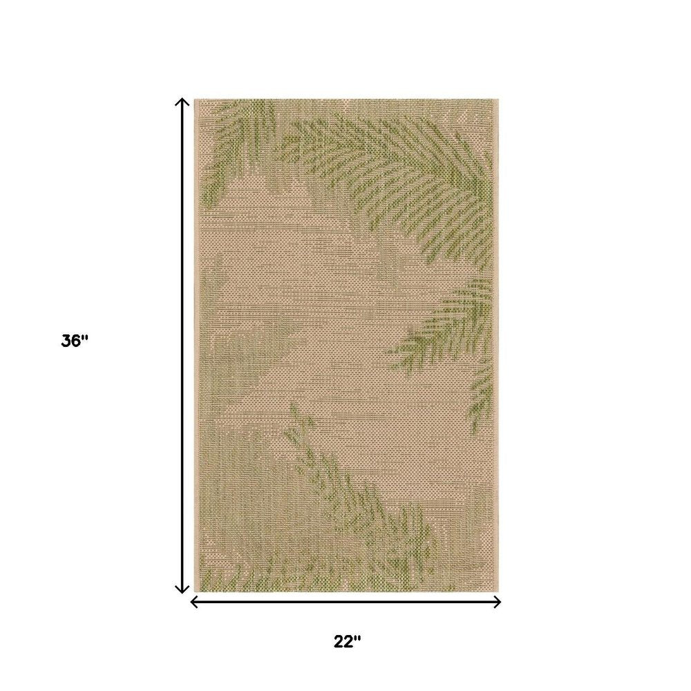 5' X 7' Beige And Green Palm Leaf Indoor Outdoor Area Rug