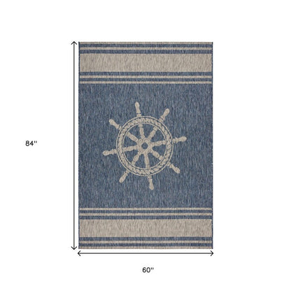 8' X 9' Blue And Gray Indoor Outdoor Area Rug