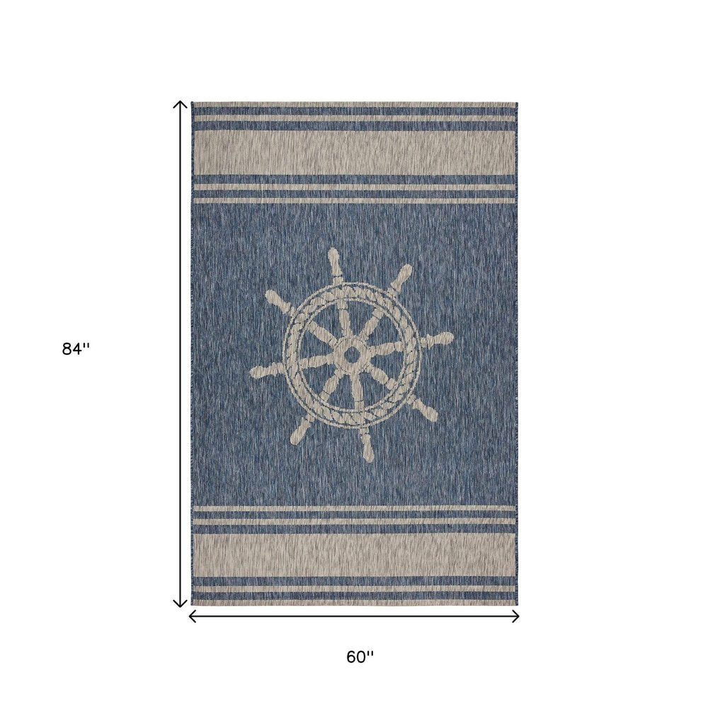 8' X 9' Blue And Gray Indoor Outdoor Area Rug