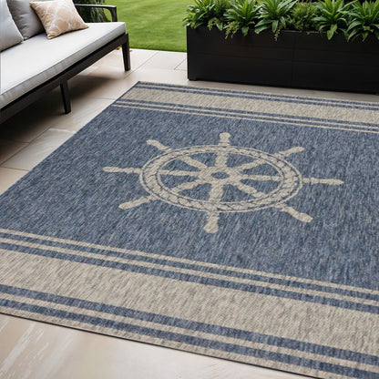 8' X 9' Blue And Gray Indoor Outdoor Area Rug