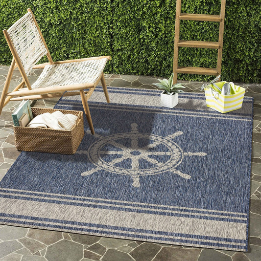 5' X 7' Blue And Gray Indoor Outdoor Area Rug