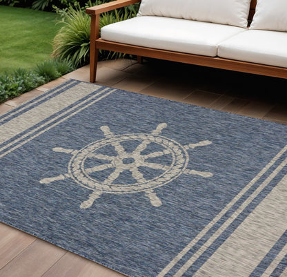 8' X 9' Blue And Gray Indoor Outdoor Area Rug