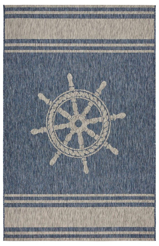 8' X 9' Blue And Gray Indoor Outdoor Area Rug