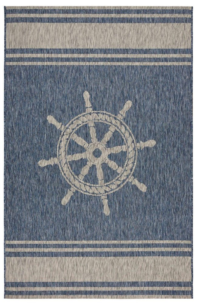 8' X 9' Blue And Gray Indoor Outdoor Area Rug
