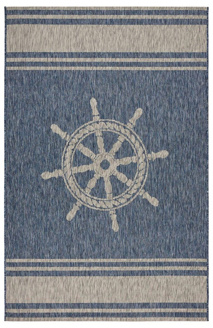 8' X 9' Blue And Gray Indoor Outdoor Area Rug