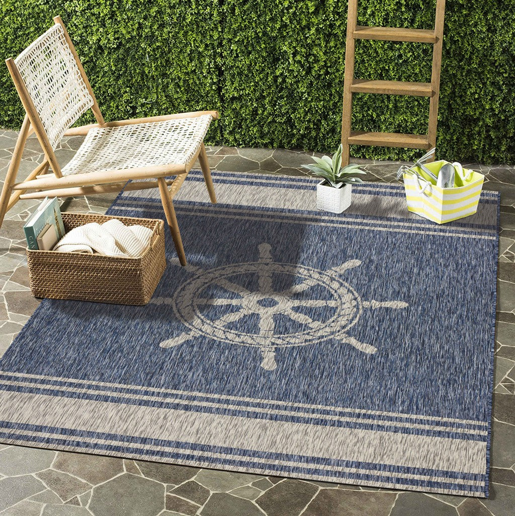 8' X 9' Blue And Gray Indoor Outdoor Area Rug