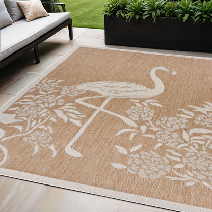 5' X 7' Beige Flamingo Indoor Outdoor Area Rug