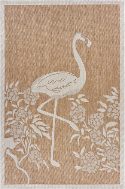 5' X 7' Beige Flamingo Indoor Outdoor Area Rug