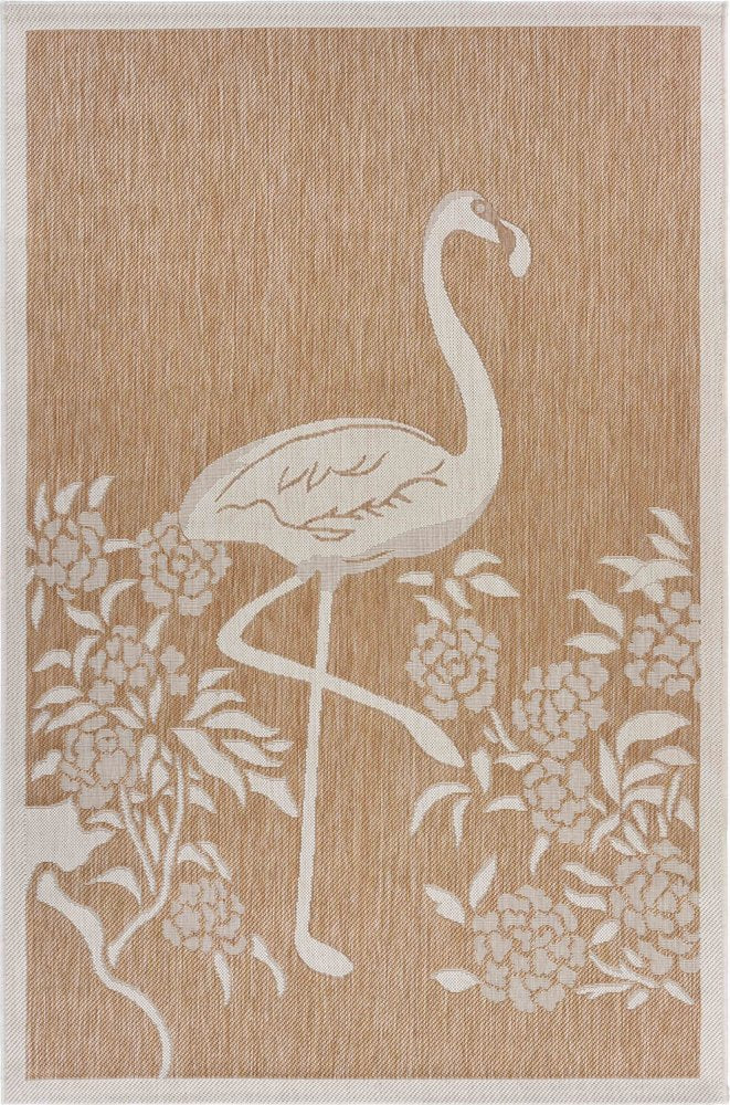 5' X 7' Beige Flamingo Indoor Outdoor Area Rug