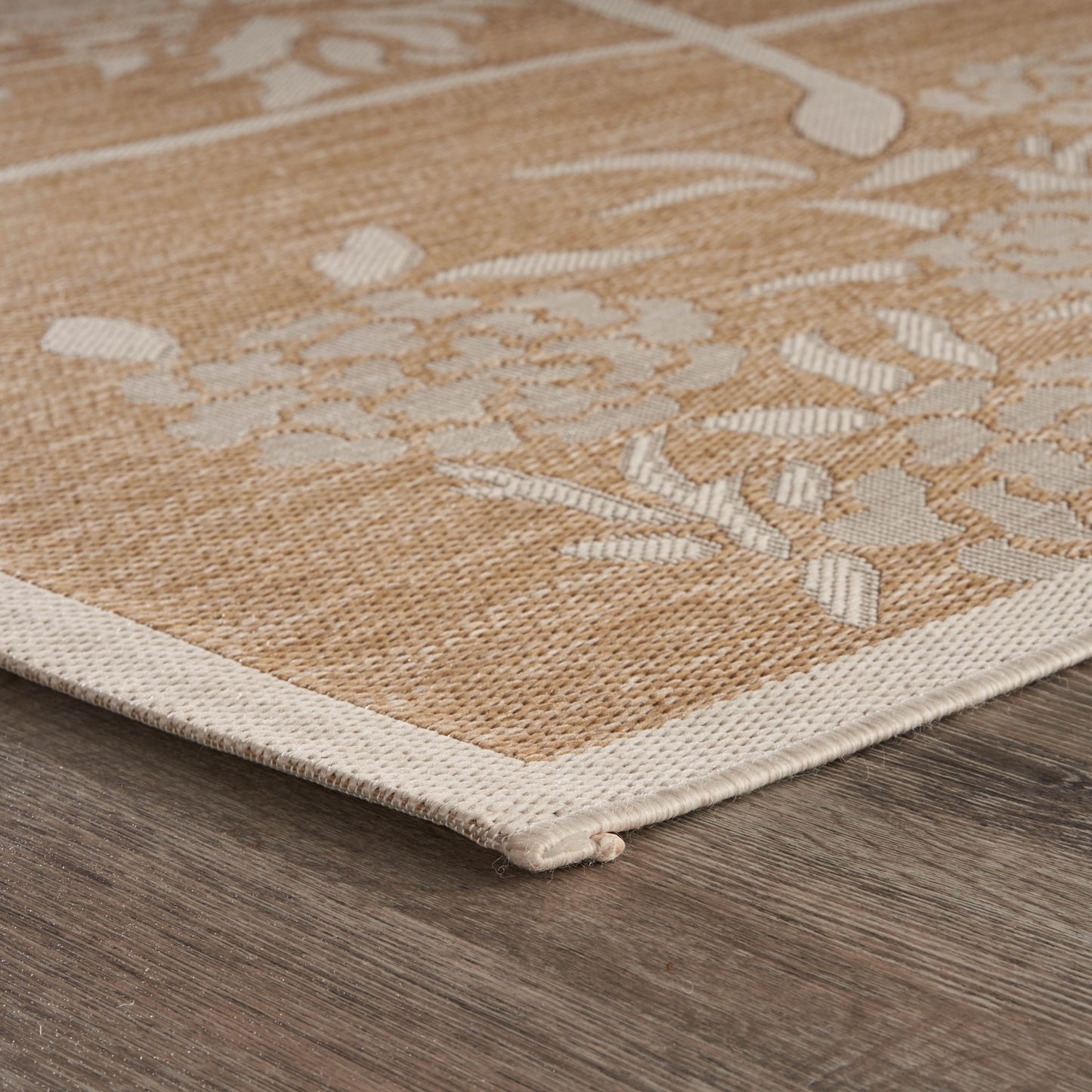 5' X 7' Beige Floral Indoor Outdoor Area Rug