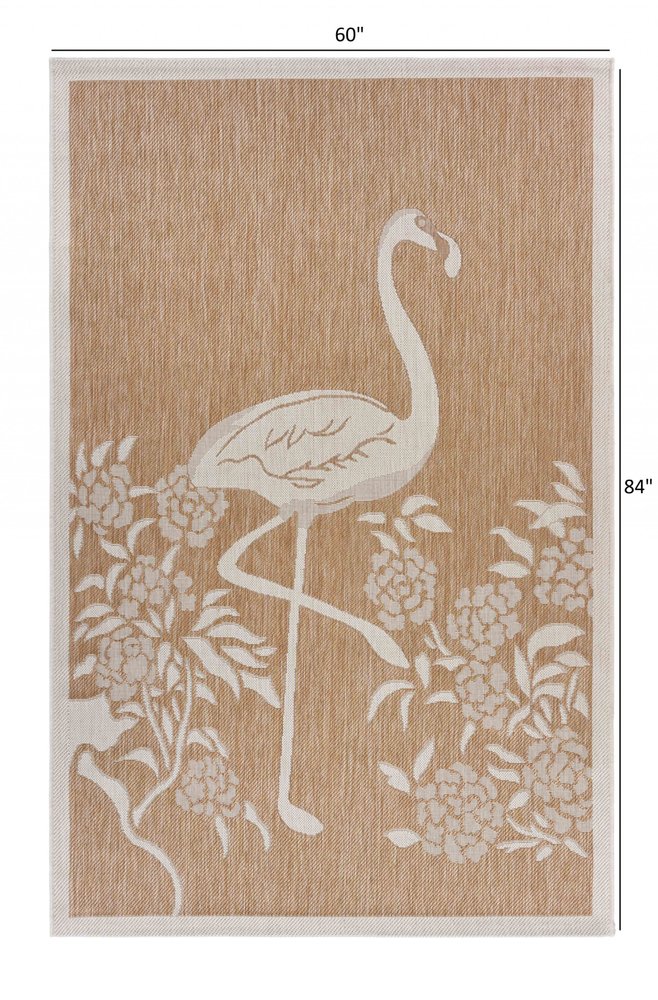 5' X 7' Beige Flamingo Indoor Outdoor Area Rug