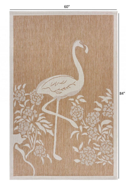 5' X 7' Beige Flamingo Indoor Outdoor Area Rug