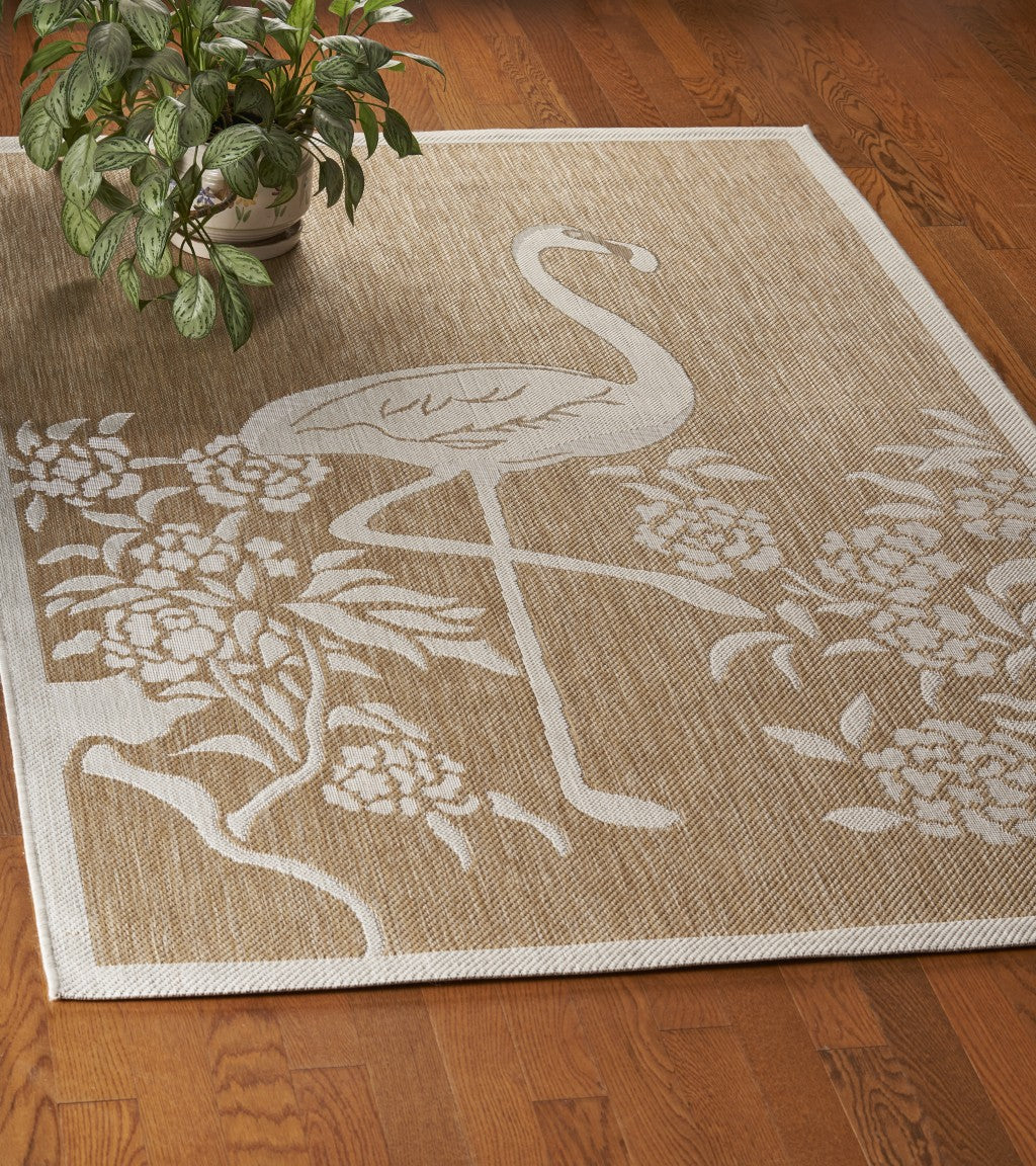 5' X 7' Beige Floral Indoor Outdoor Area Rug