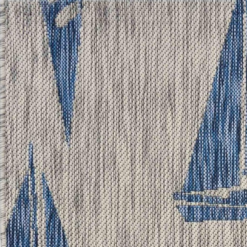 5' X 7' Gray And Blue Sailboat Indoor Outdoor Area Rug