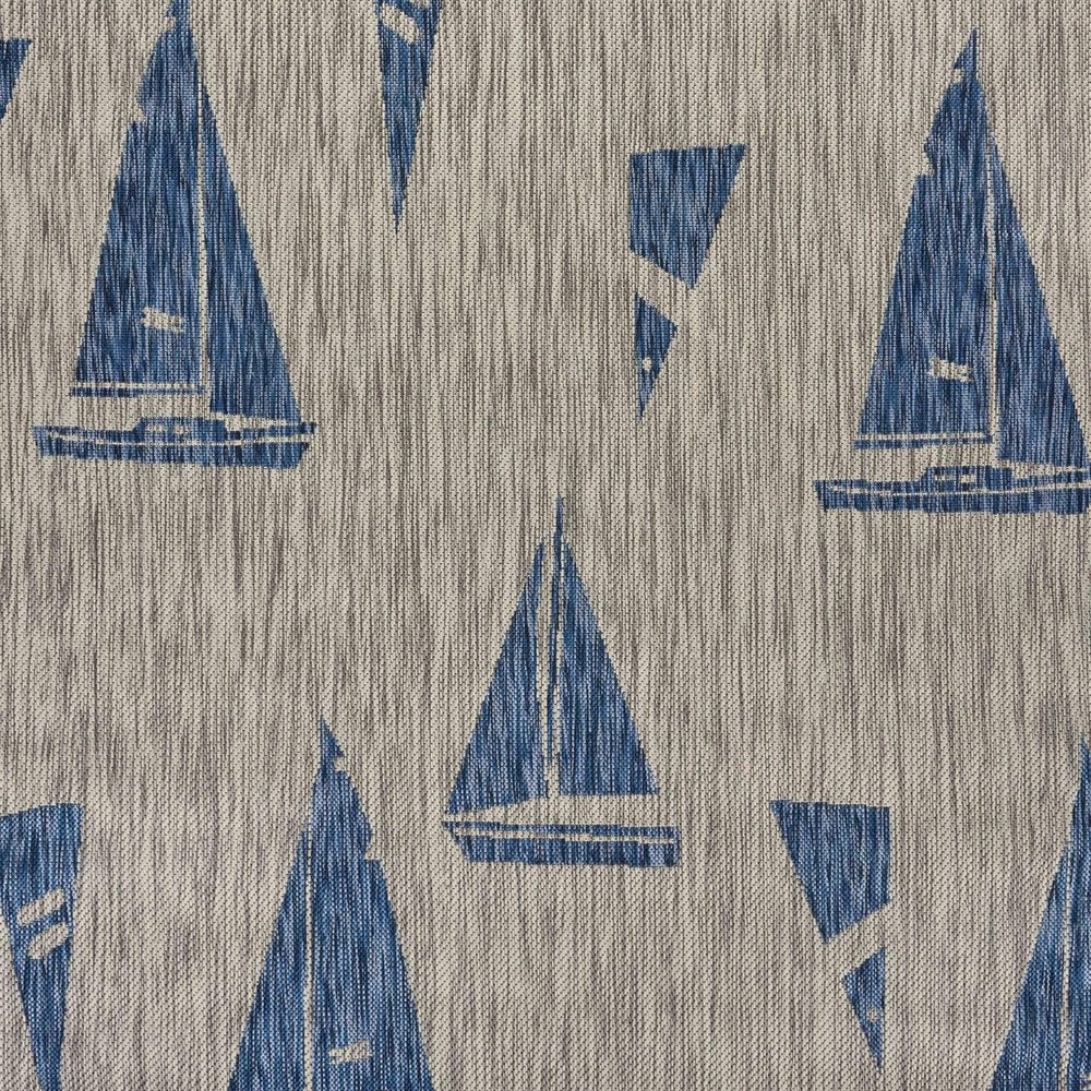 5' X 7' Gray And Blue Sailboat Indoor Outdoor Area Rug