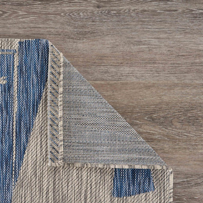5' X 7' Gray And Blue Sailboat Indoor Outdoor Area Rug