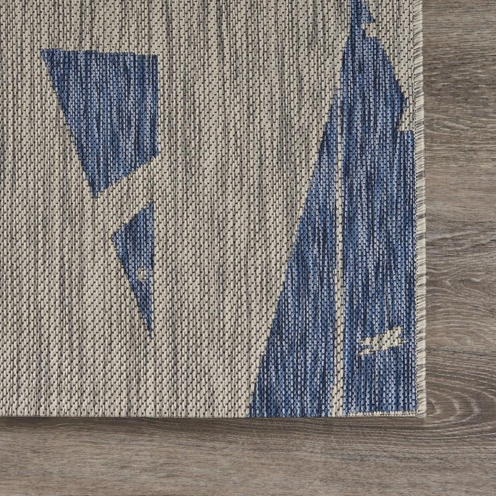 5' X 7' Gray And Blue Sailboat Indoor Outdoor Area Rug